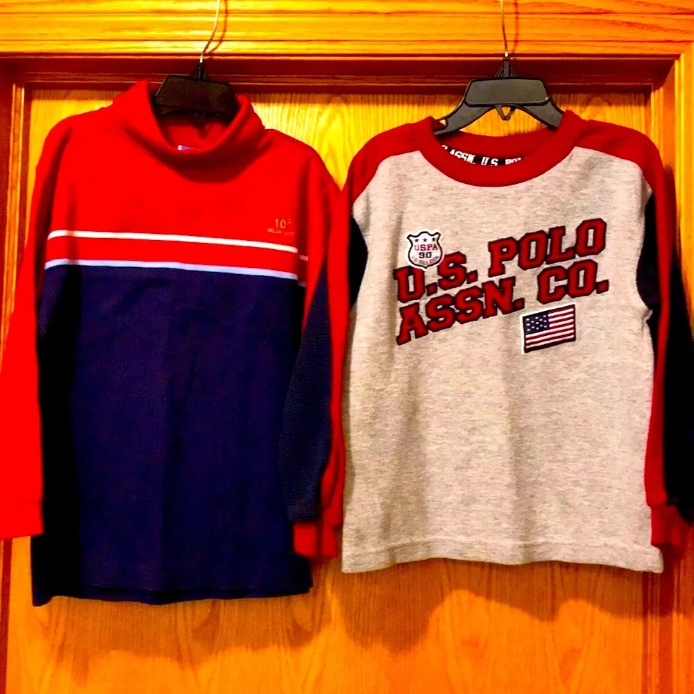 Vintage lot of 2 boy’s Size 5 - 6 warm red blue gray shirts Gymboree US Polo
